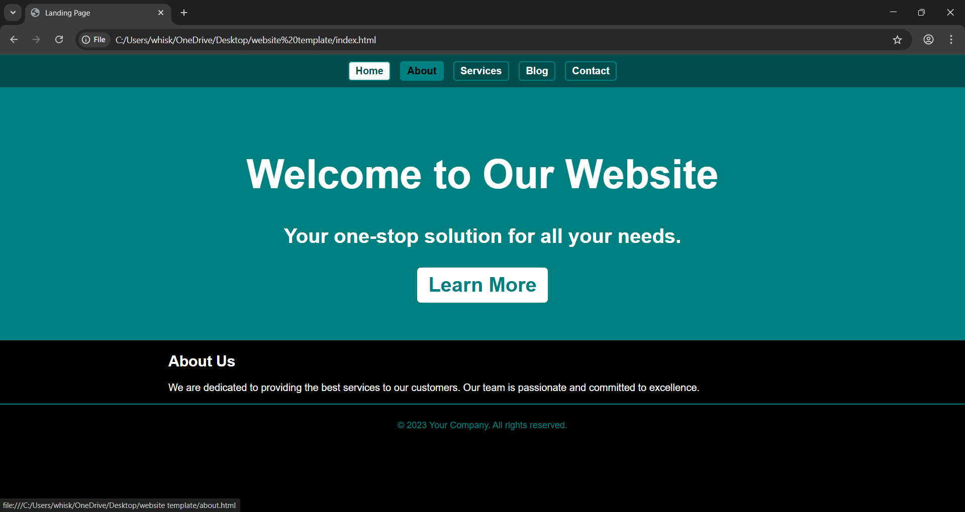 Black and teal themed personal website