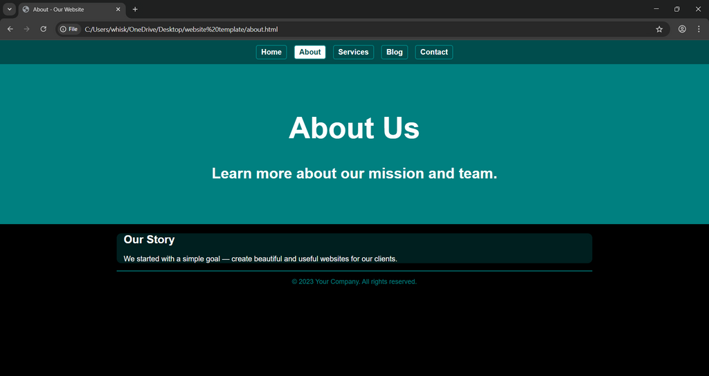Black and teal themed personal website