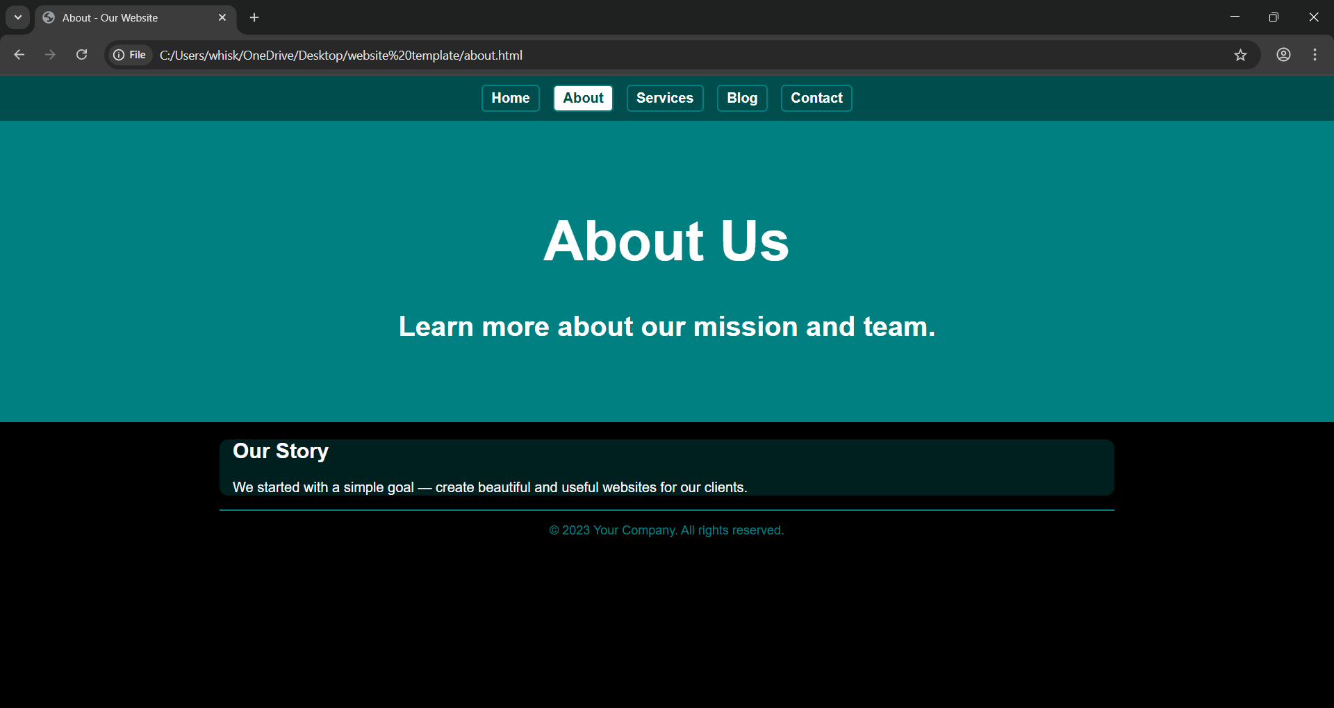 Black and teal themed personal website