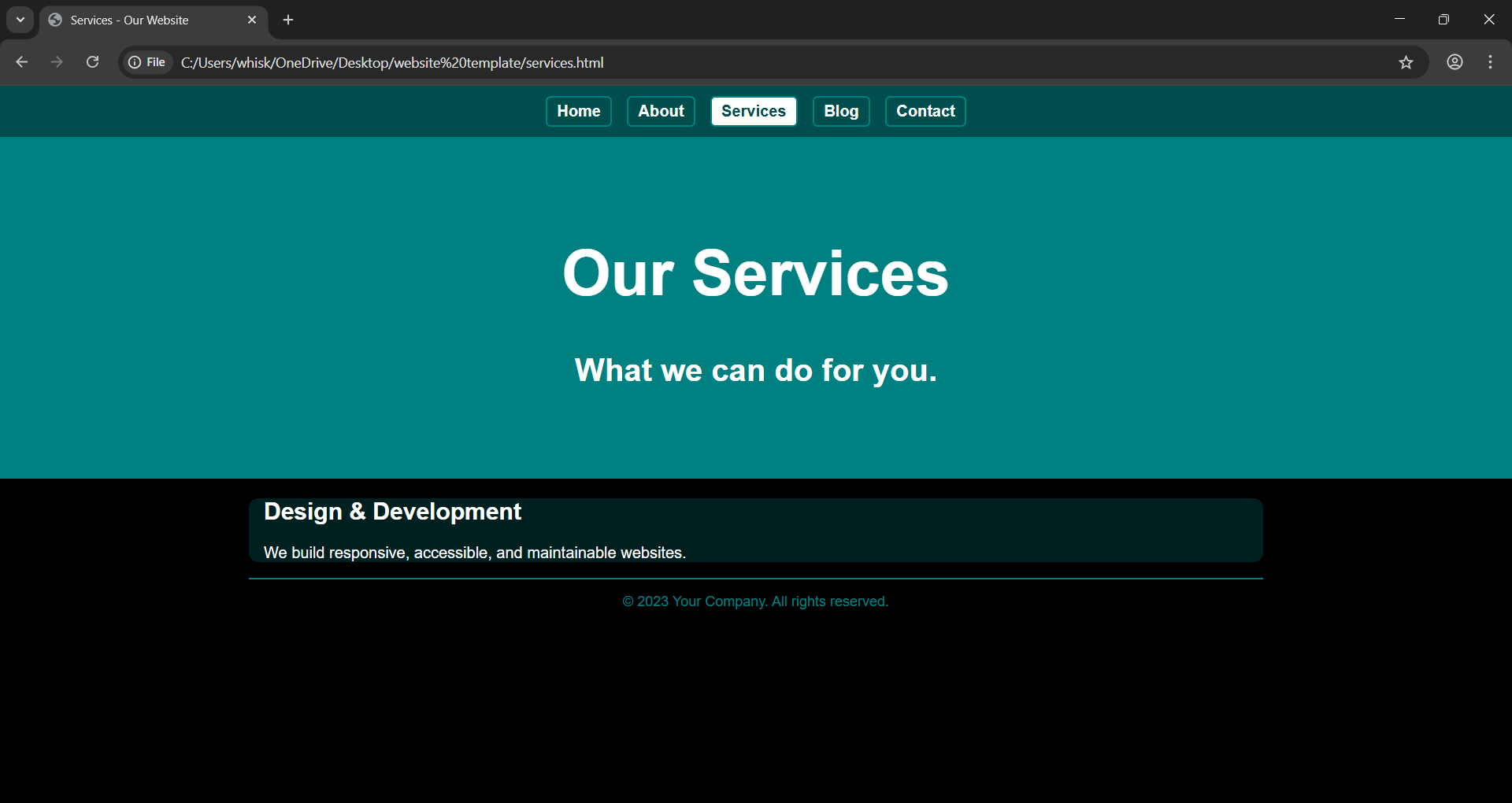 Black and teal themed personal website