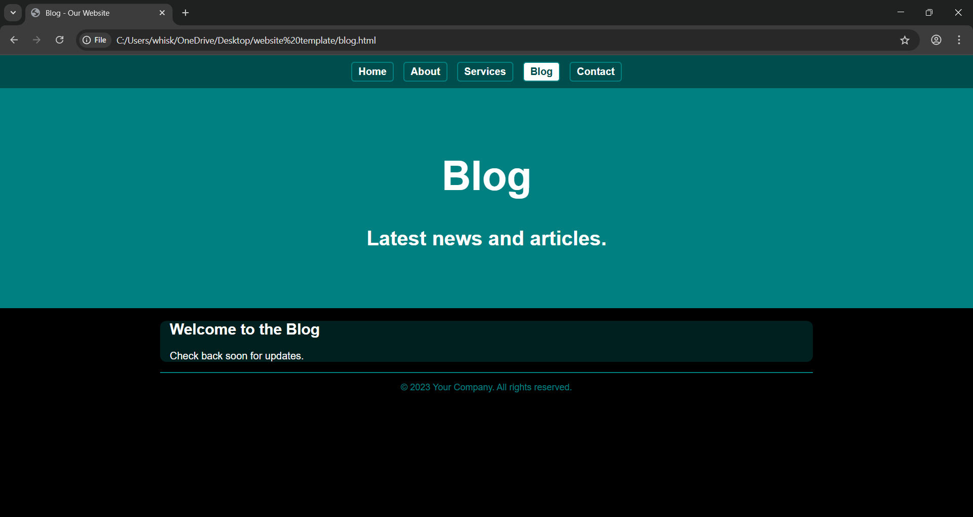 Black and teal themed personal website