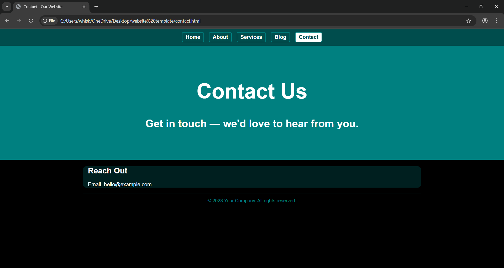 Black and teal themed personal website